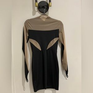 High Neck Contrast Mesh Insert Bodycon Dress